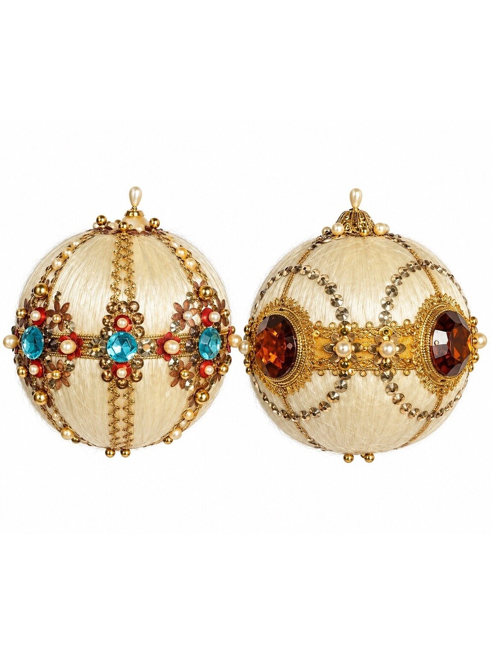 Vintage-style Handmade push-pin beaded Christmas ornaments